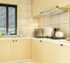 厨房的设计是较偏现代的设计。次卧的设计采用了淡蓝色。