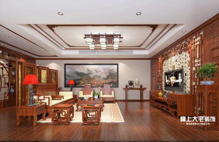 客厅图片来自峰上大宅装饰长沙在万科金域华府——中式风格的分享
