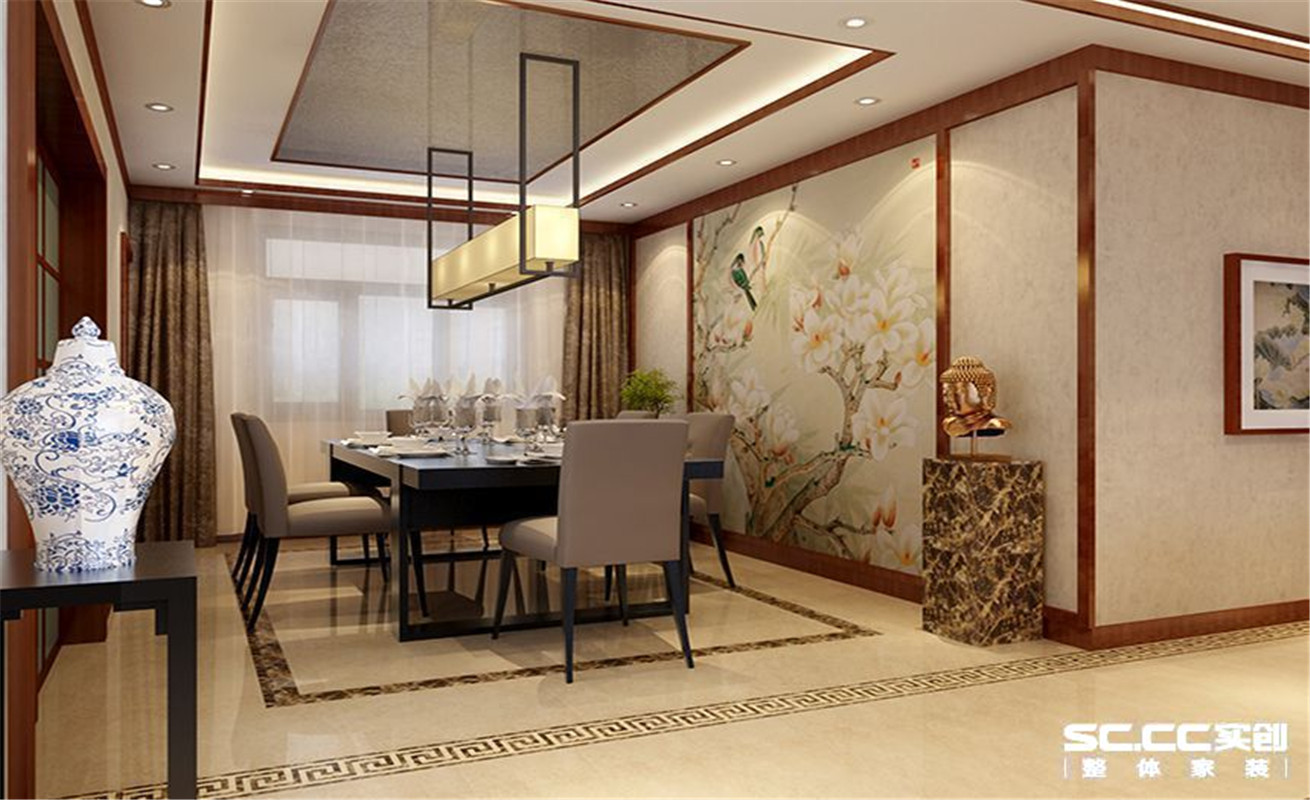 豫武花园 新中式 三居 餐厅图片来自郑州实创装饰啊静在豫武花园典雅中式三居的分享