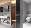 卫浴空间，运用特殊纹理的砖面作表现，整体设计简洁明亮又时尚清新，描绘最舒适的生活价值。
