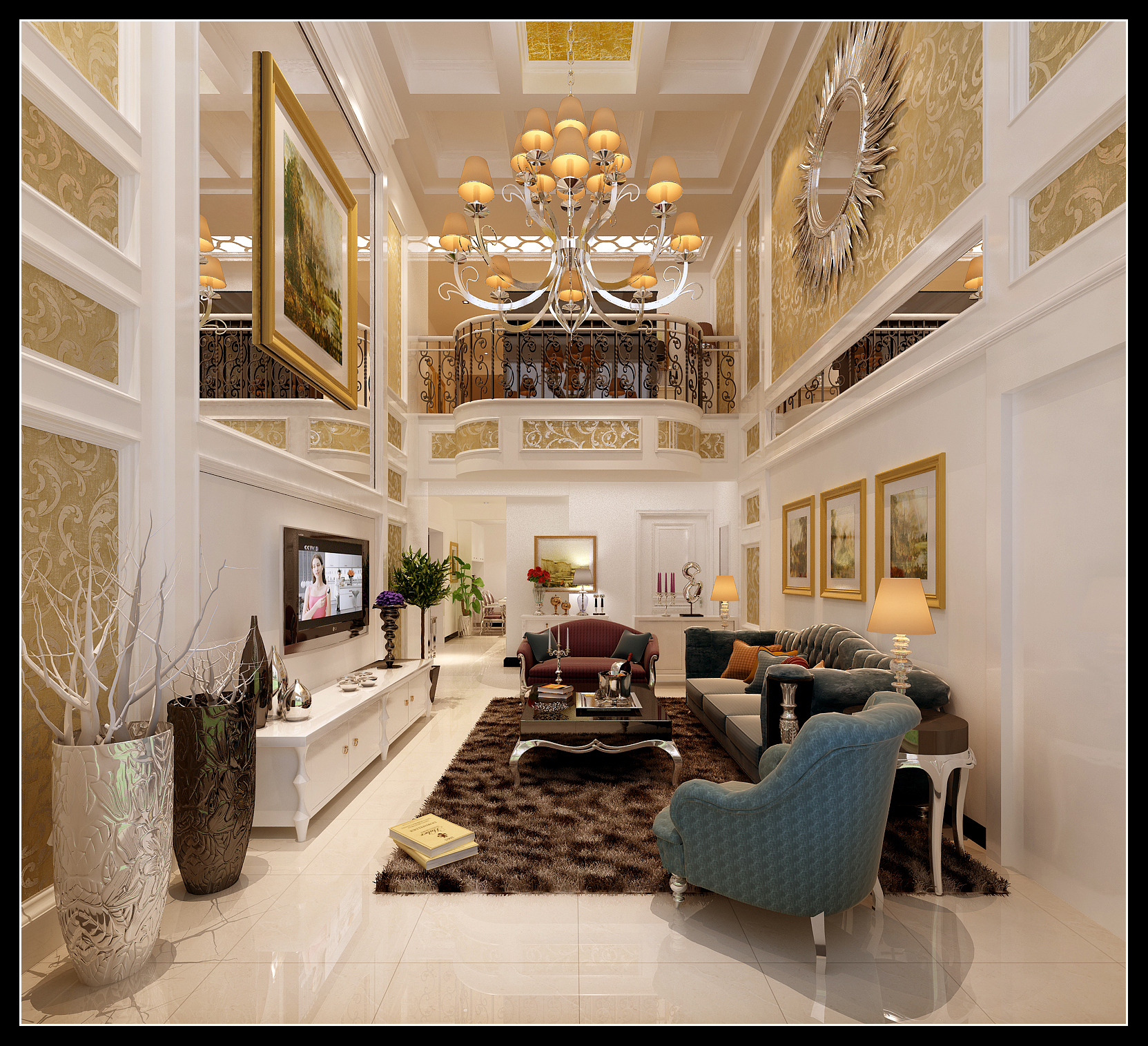 欧式 别墅 客厅 复式装修设 装修设计图片来自实创装饰青青在金地长青湾复式设计欧式风格的分享