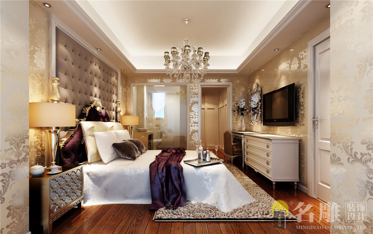 简约 欧式 四居室 珑禧 浪漫 舒适 温馨 卧室 卧室图片来自名雕装饰设计在珑禧简欧风格四居室的分享