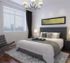 卧室的设计依然是以简单的造型为主，床的背景墙以一副现代画为衬托。