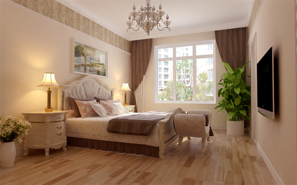 欧式 三居 白领 收纳 80后 小资 卧室图片来自实创装饰完美家装在孔雀城英国宫140平欧式风格案例的分享