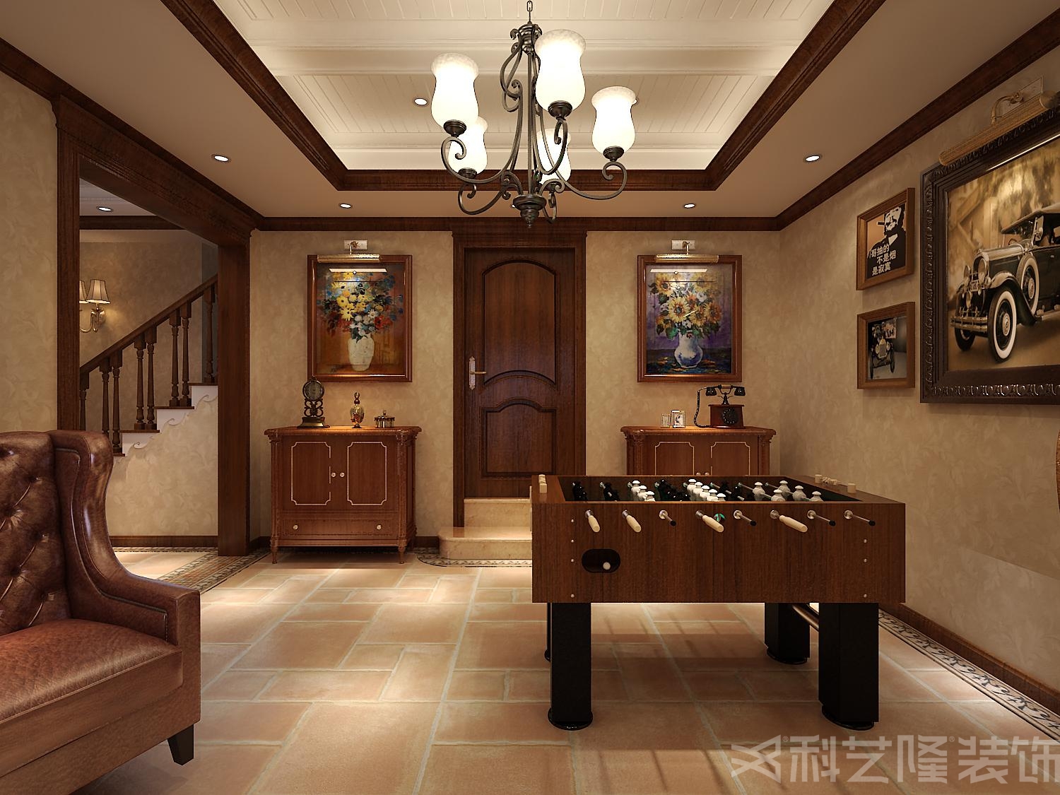 客厅图片来自天津科艺隆装饰在高尔夫小镇-美式中式混搭330㎡的分享