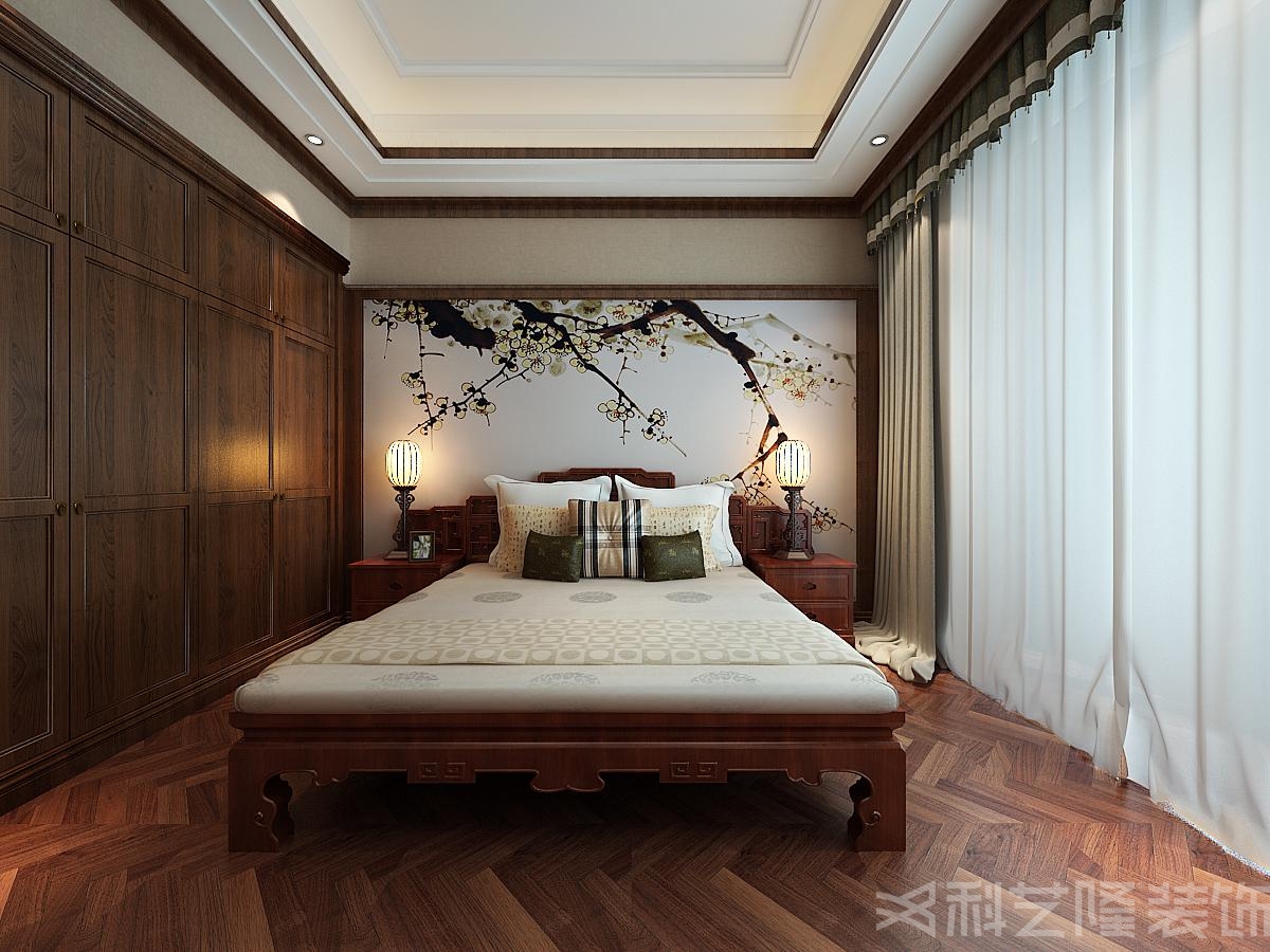 卧室图片来自天津科艺隆装饰在高尔夫小镇-美式中式混搭330㎡的分享