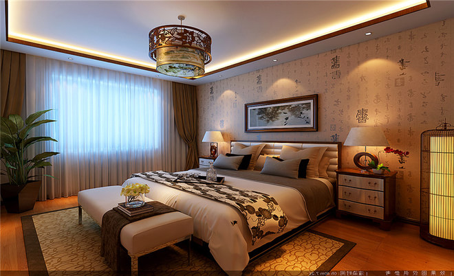 新中式风格 两居 南山雨果 卧室图片来自实创装饰上海公司在南山雨果90平新中式风格装修设计的分享