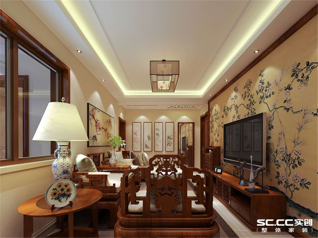新中式 两居 整体家装 客厅图片来自郑州实创装饰啊静在肃静平和新中式两居的分享