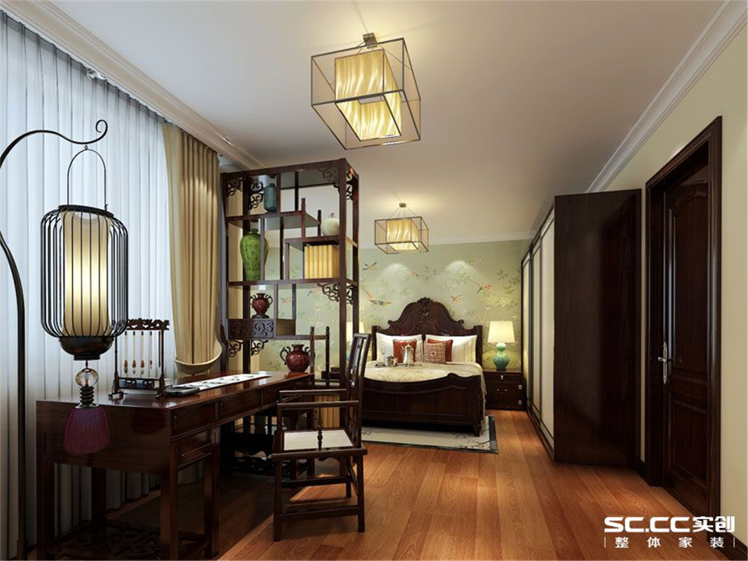 新中式 两居 整体家装 卧室图片来自郑州实创装饰啊静在肃静平和新中式两居的分享