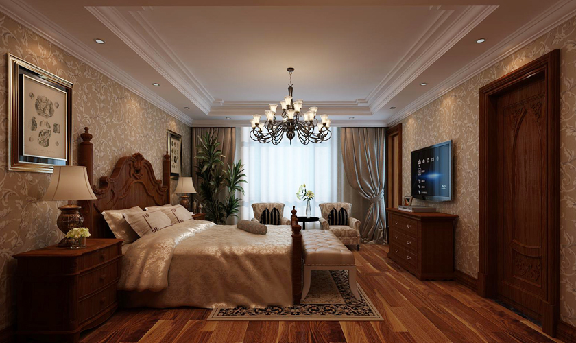 卧室图片来自青岛威廉装饰在万科红郡别墅美式设计的分享