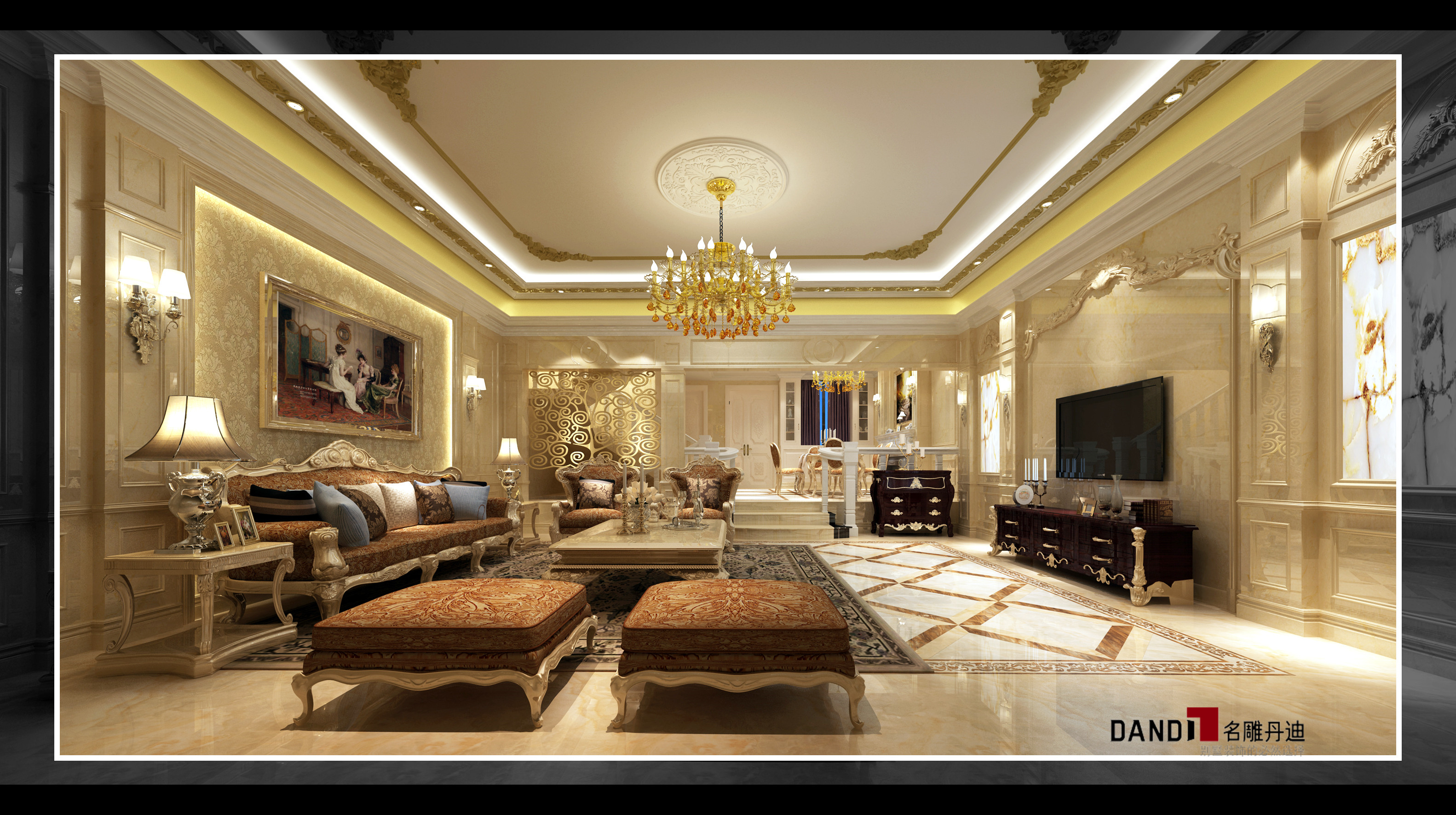 欧式 别墅 完美的典线 细节处理 舒适触感 文化情趣 尊贵与典雅 审美高度 客厅图片来自名雕丹迪在纯水岸欧式别墅的分享