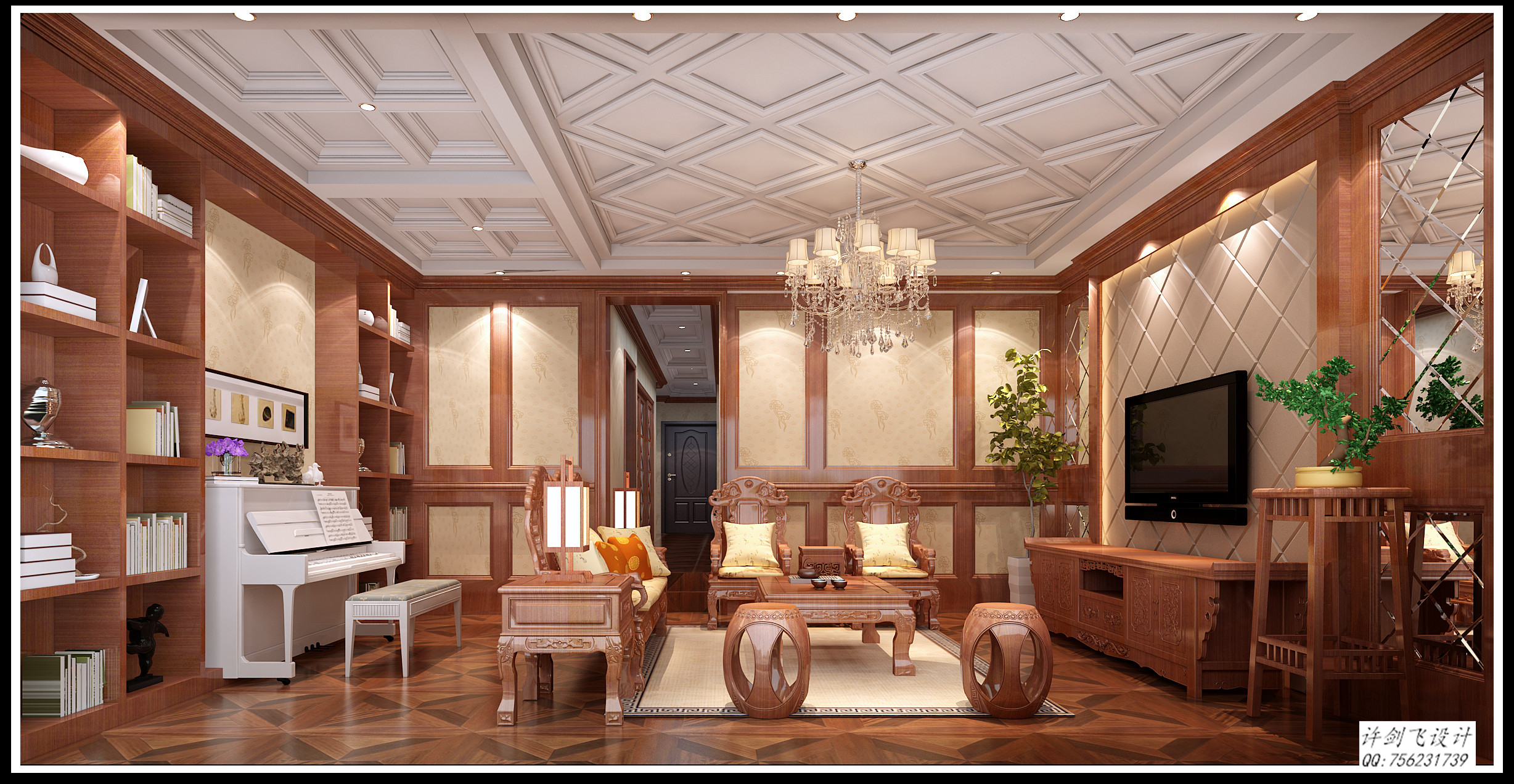 中式古典 别墅设计 客厅图片来自许剑飞在抚州 华萃庭院中式别墅的分享