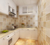 厨房的墙地砖都使用的仿古砖，整体的白色厨具，给人以舒畅的感受。