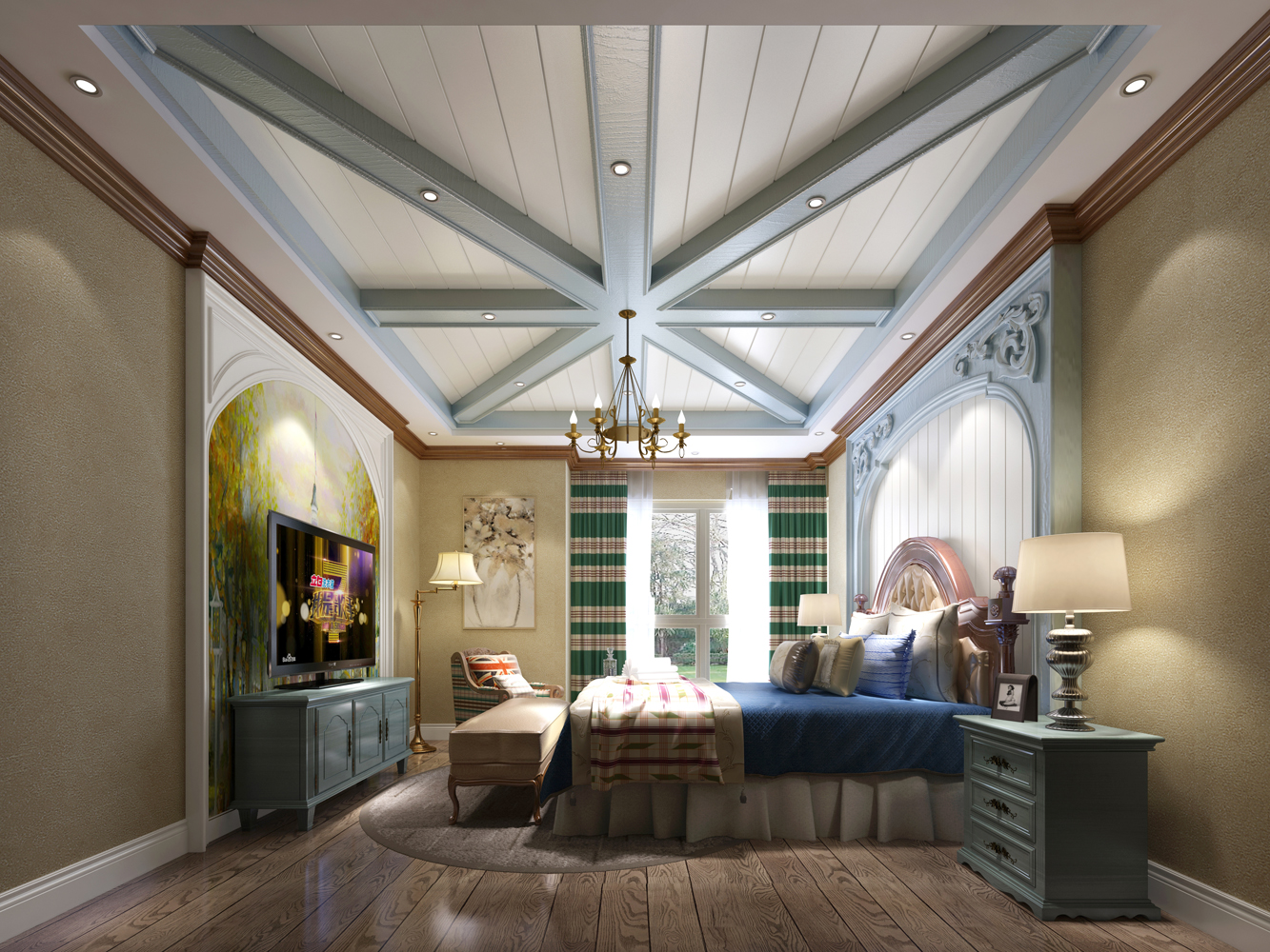 别墅 美式风格 白领 卧室图片来自湖南点石家装在海伦春天 的分享
