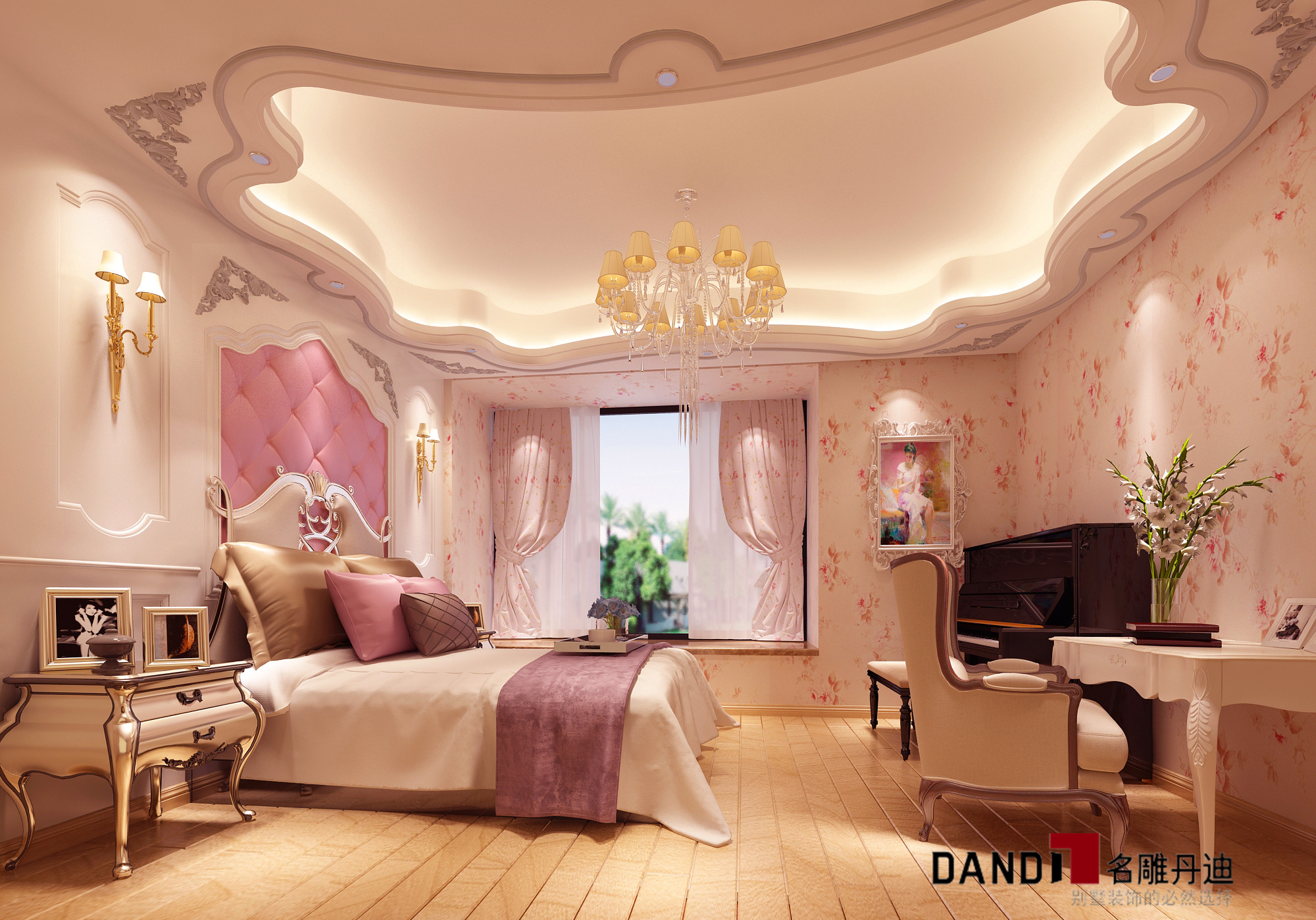 简欧别墅 暖色系 高贵、大气 典雅 卧室图片来自名雕丹迪在纯水岸简欧风格别墅的分享