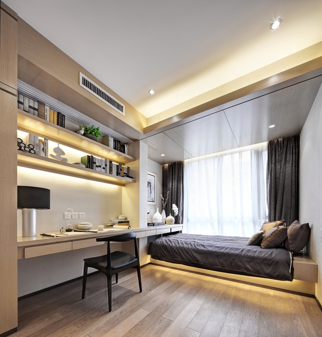 卧室图片来自四川岚庭装饰工程有限公司在现代中式风110平米两厅三房两卫的分享