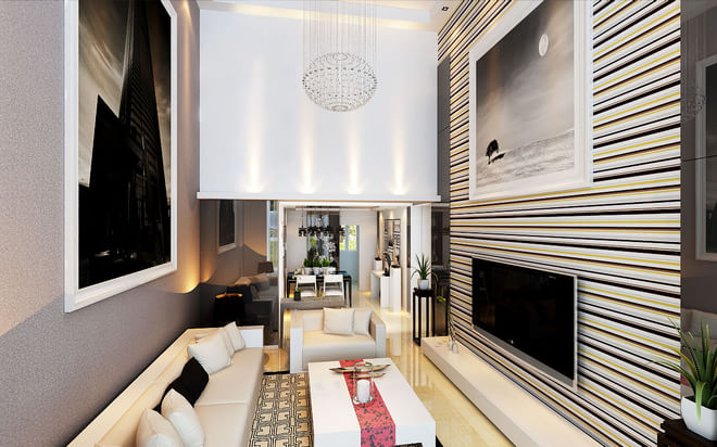 客厅图片来自四川岚庭装饰工程有限公司在复式简约风客厅挑高更有空间感的分享