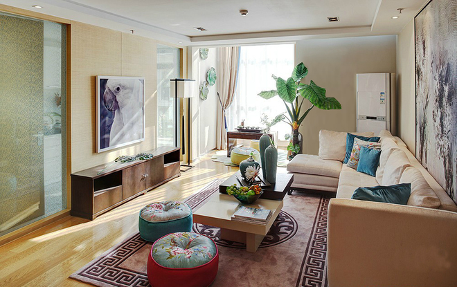 混搭 客厅图片来自四川岚庭装饰工程有限公司在113平中西混搭风格三居的分享