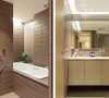 沉稳色阶的延续，磁砖色彩带出现代感的沐浴空间。
