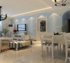 简单的灯池吊顶和标准的地中海蓝色搭配，配上纯色的沙发和白色的电视柜将整个空间很好的扩展，在浅色的地中海风格的装饰下，空间显得延伸并且浪漫