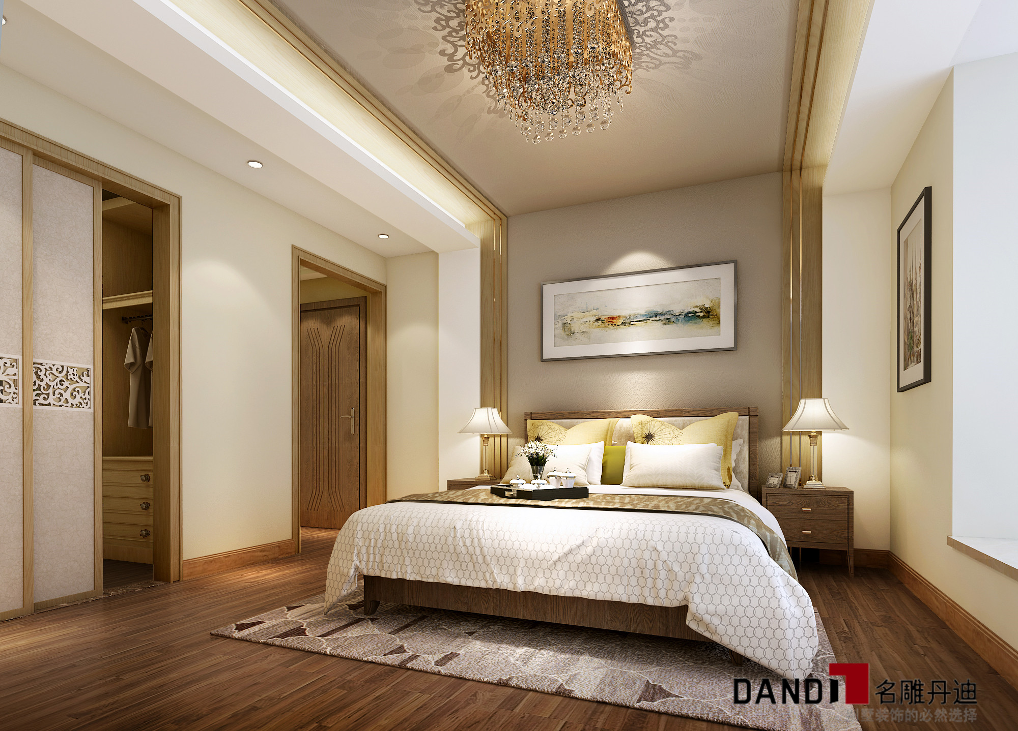 现代中式 别墅 沉稳韵味 空间层次感 卧室图片来自名雕丹迪在大东城现代中式别墅的分享