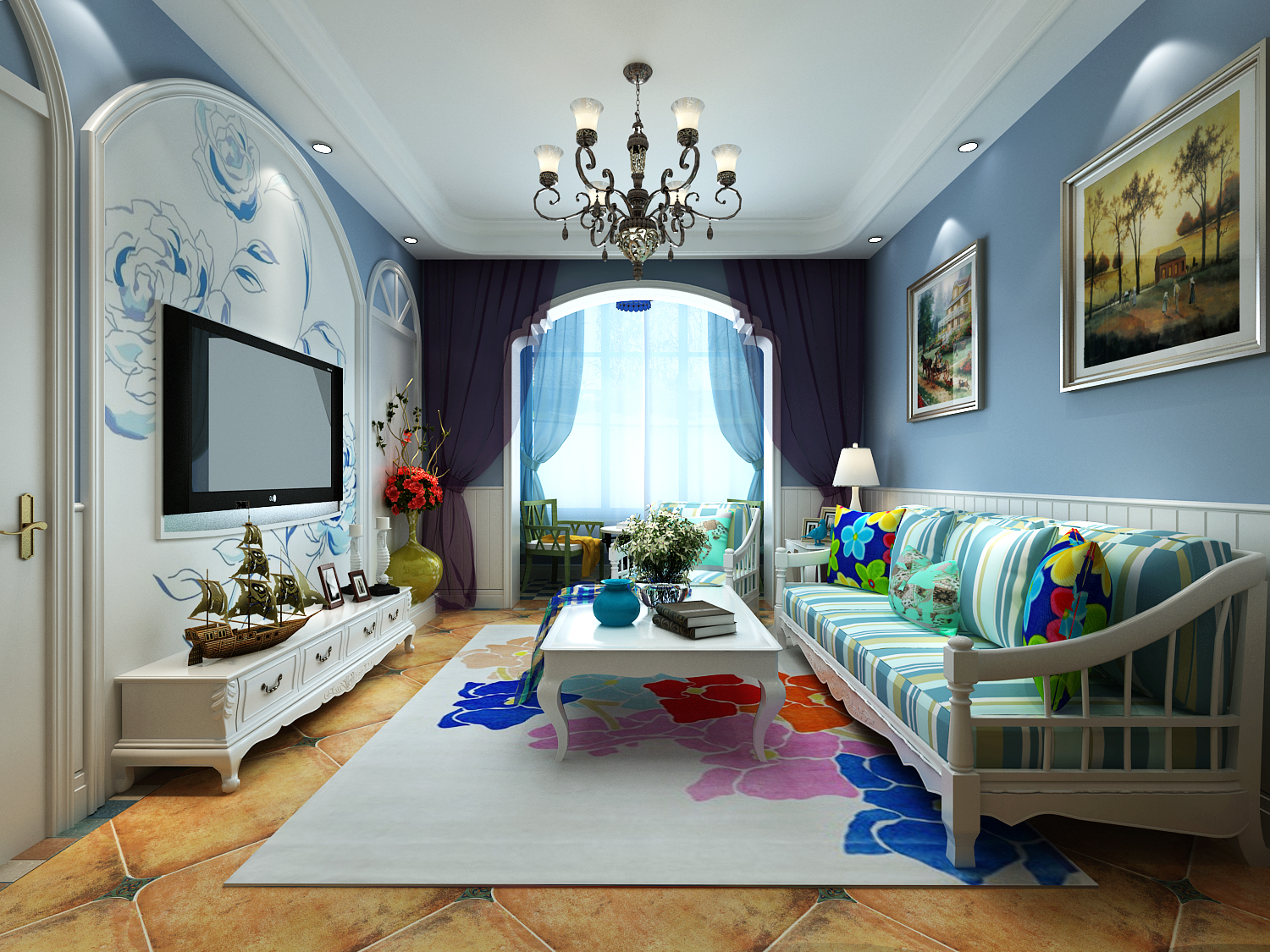 地中海 二居 客厅图片来自青岛德隆装饰在中海国际的分享
