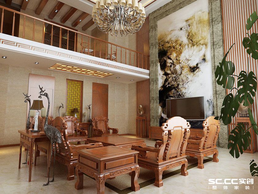 别墅设计 中式风情 大户型装修 客厅图片来自郑州实创装饰-杨淑平在商丘虞城别墅840平中式设计的分享