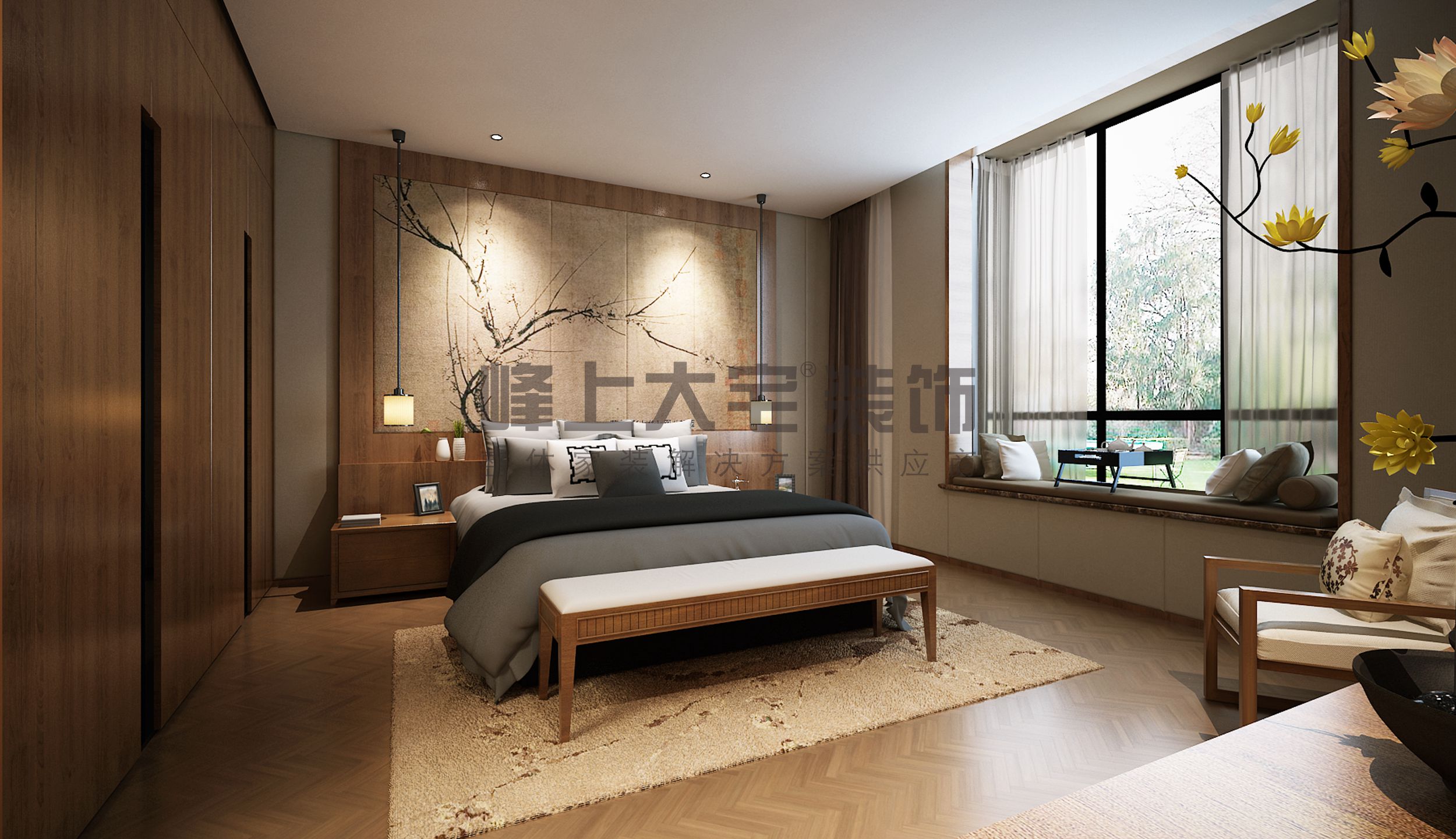 峰上大宅 卧室图片来自峰上大宅装饰长沙在自建别墅-新中式风格的分享