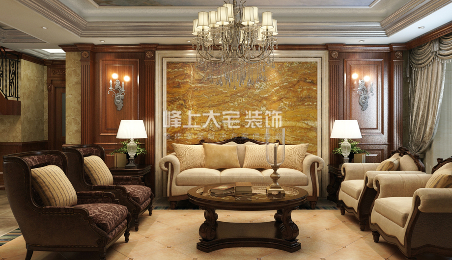 别墅 客厅图片来自峰上大宅装饰长沙在金茂梅溪湖-美式风格的分享