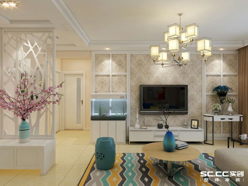 简约 三居 嘉怡水岸 二手房装修 客厅图片来自实创装饰上海公司在127平现代简约风格暖色调装修的分享