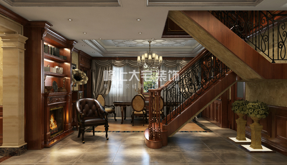 别墅 楼梯图片来自峰上大宅装饰长沙在金茂梅溪湖-美式风格的分享