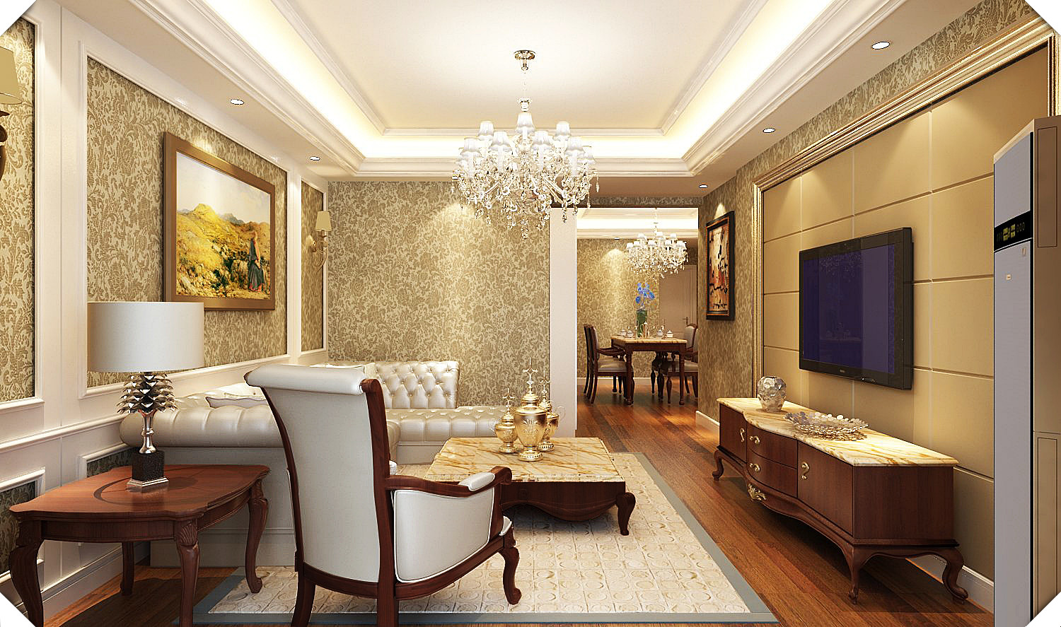客厅图片来自天津生活家健康整体家装在远洋风景，简欧风格。的分享