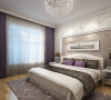 整个空间简单大气，白色花纹壁纸加上紫灰色窗帘，给人清新淡雅的舒适感，背景墙硬包的设计为整个空间增添一份时尚的气息。