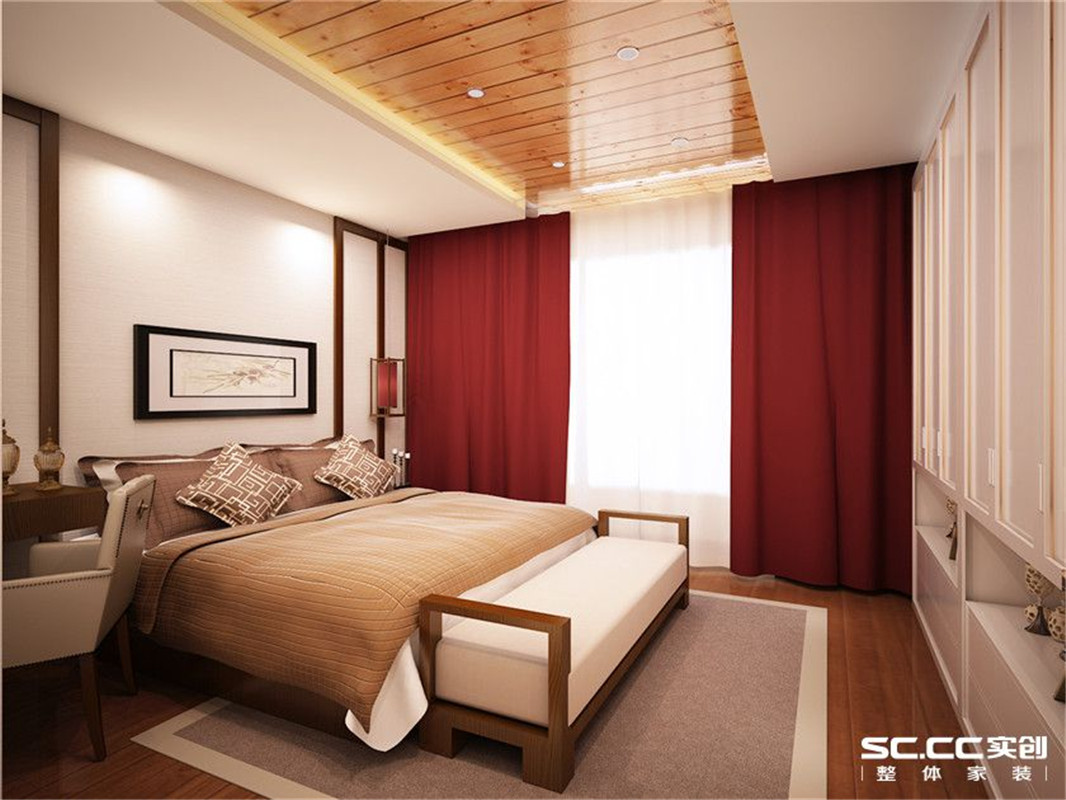 新中式 三居 卧室图片来自郑州实创装饰啊静在温馨简洁宜家新中式三居的分享