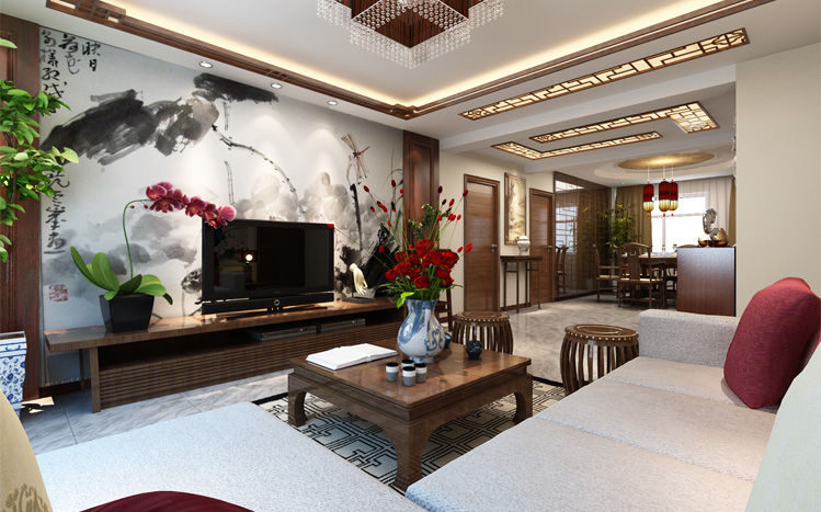 客厅图片来自广州实创装饰朱建芳在越秀•可逸阳光132平新中式案例的分享