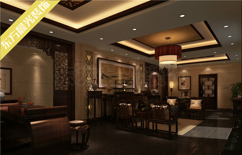 四合院 内宅 效果图 中式 别墅 客厅图片来自北京东方晨光装饰公司在四合院内宅设计图效果图的分享