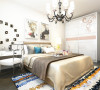 卧室的墙面通刷浅色乳胶漆，加以一些时尚的配饰来点缀空间。