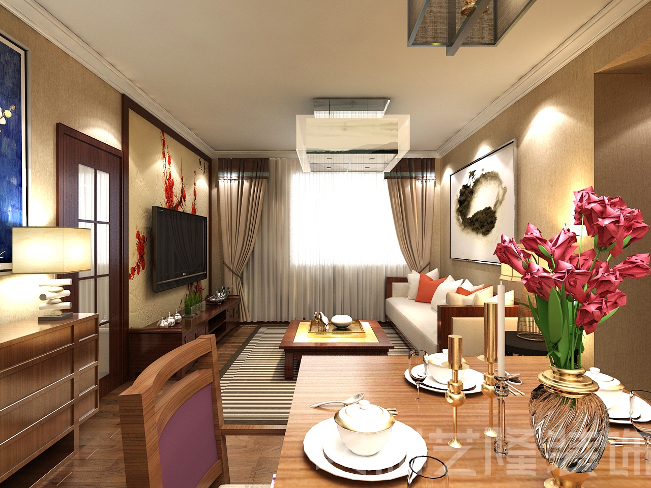 客厅图片来自天津科艺隆装饰在米兰阳光-新中式风格-92㎡的分享