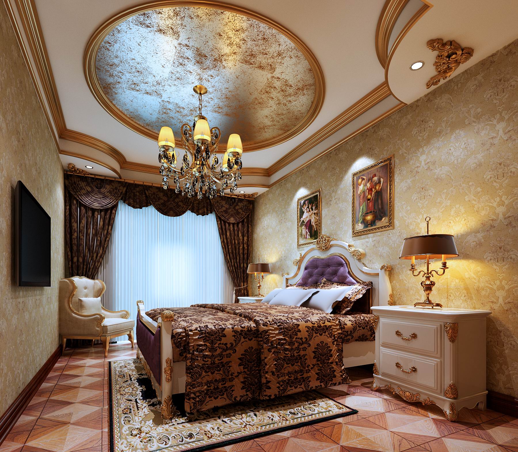 欧式 别墅 卧室图片来自湖南名匠装饰在碧桂园别墅400平米欧式风格装修的分享