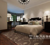主卧室：美式实木床与纹理壁纸，简单大气。