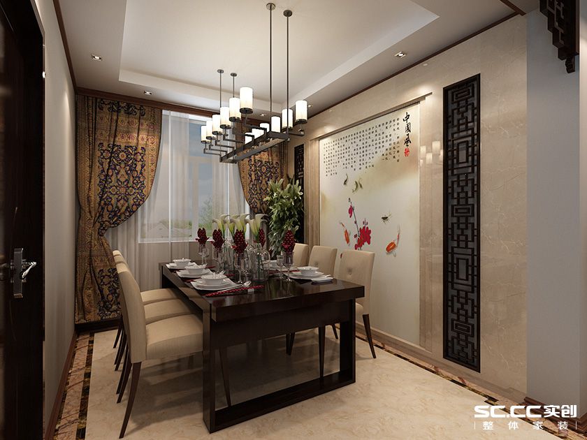 别墅 新中式 中式 餐厅图片来自实创装饰晶晶在200平二层小别墅宁静娴雅新中式的分享