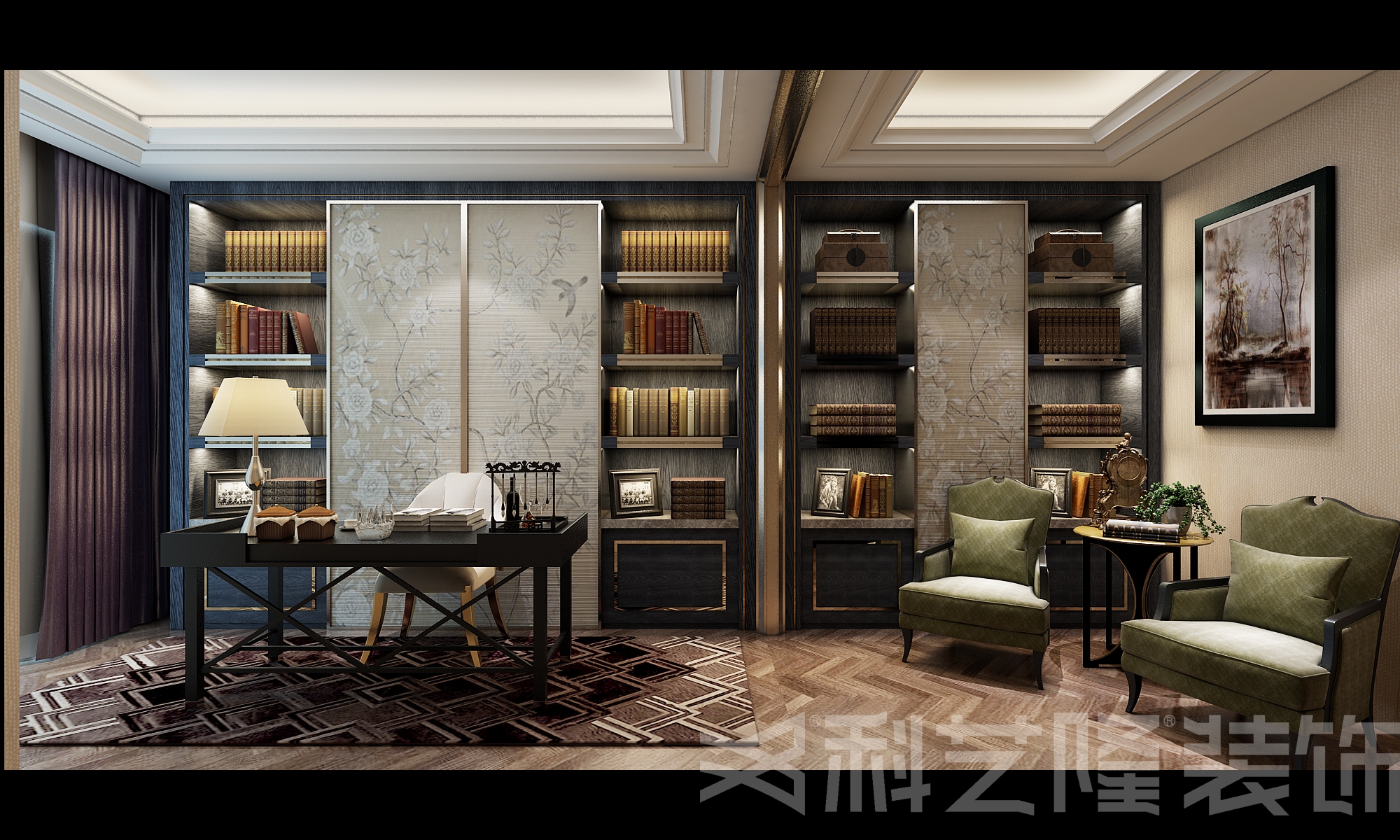 书房图片来自天津科艺隆装饰在中信珺台-现代中式风格-370㎡的分享