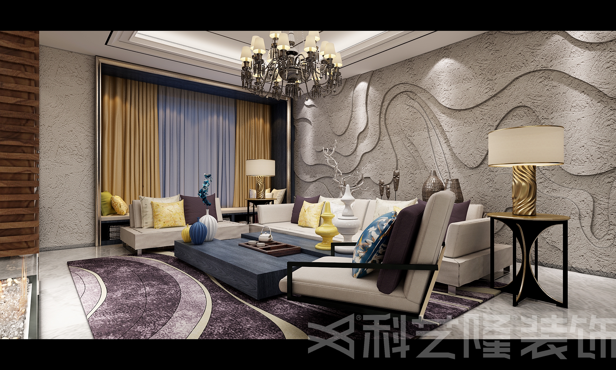 客厅图片来自天津科艺隆装饰在中信珺台-现代中式风格-370㎡的分享