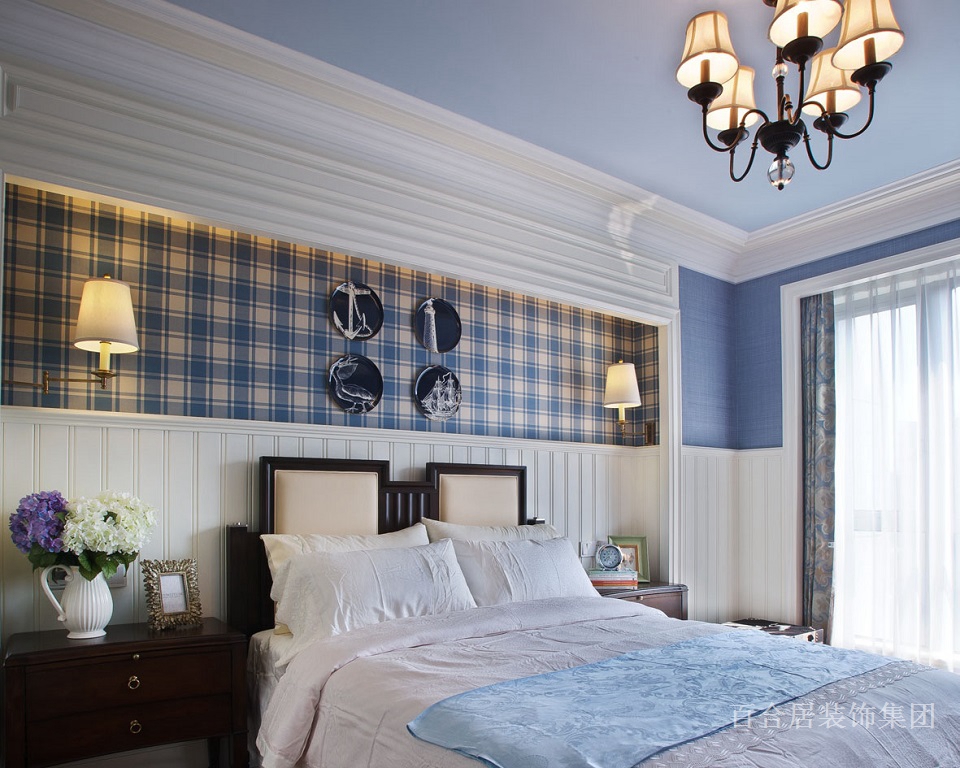 简约 欧式 田园 混搭 卧室图片来自百合居装饰集团在蓝调优雅的分享