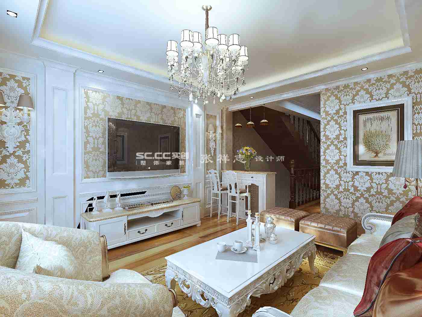 别墅 欧式 复式 实创 装修 客厅图片来自快乐彩在红墅湾145平现代欧式装修设计的分享