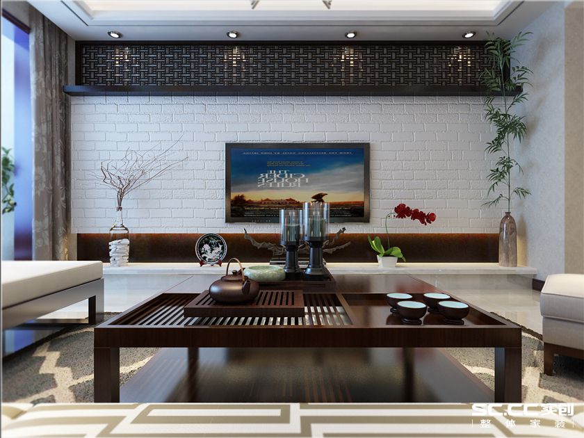 新中式 客厅图片来自实创装饰晶晶在128平三居新中式舒适惬意小家的分享