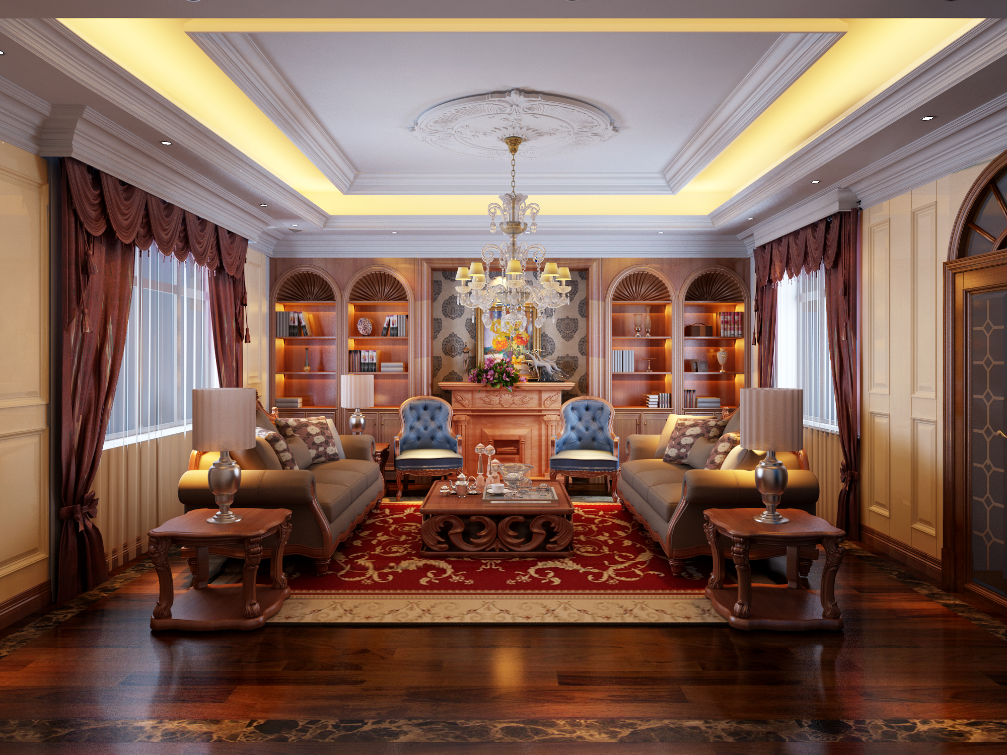 客厅是经典的纯欧式作派，采用的是壁炉_装修美图-新浪家居