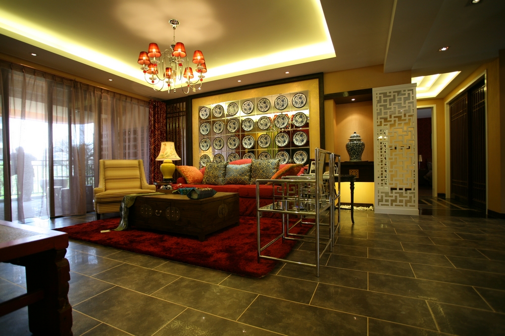 中式 四居 公寓 客厅图片来自紫禁尚品国际装饰小孔在华润公园九里中式风格案例的分享