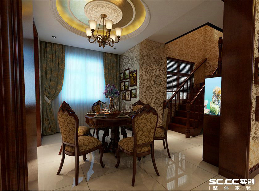 欧式 复式 客厅 卧室 书房 餐厅 收纳 黄色 150平 餐厅图片来自实创装饰晶晶在万锦城146平欧式风尚复式之家的分享