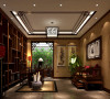新中式风格的装修多以实木家具为主，中式书房自然也不例外，红色的书柜，透露着高贵华丽之感。